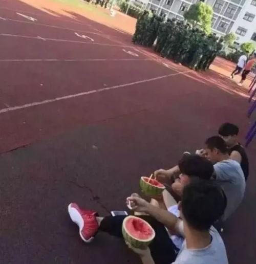 恶搞军训吃瓜,吃瓜群众围观“瓜田”奇观